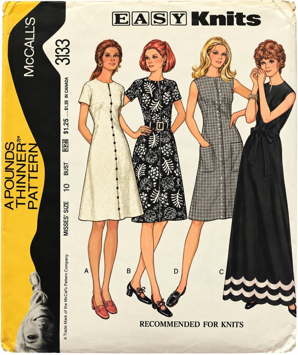 VINTAGE 1972 McCALLS 3133 Easy Knits DRESS PATTERN Misses Size 10 Bust 32.5